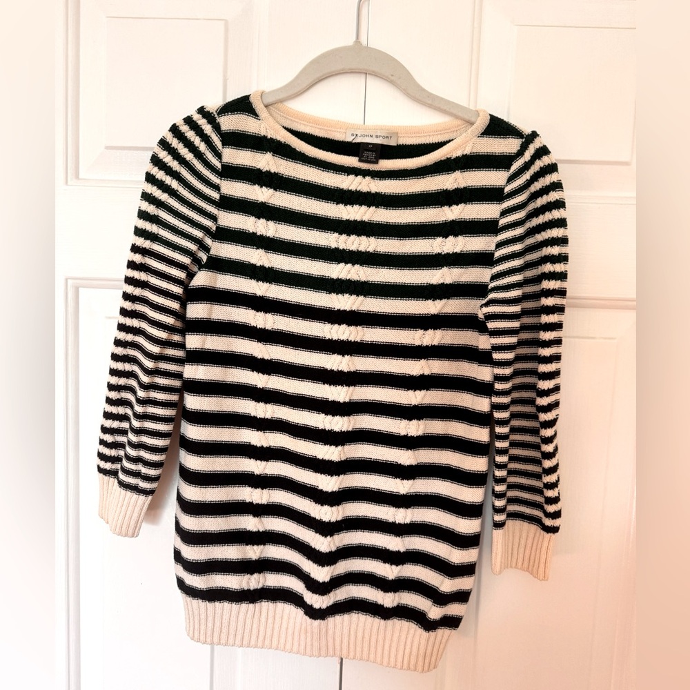 St.John Sport  Green & Navy striped St. John Sport crew neck sweater